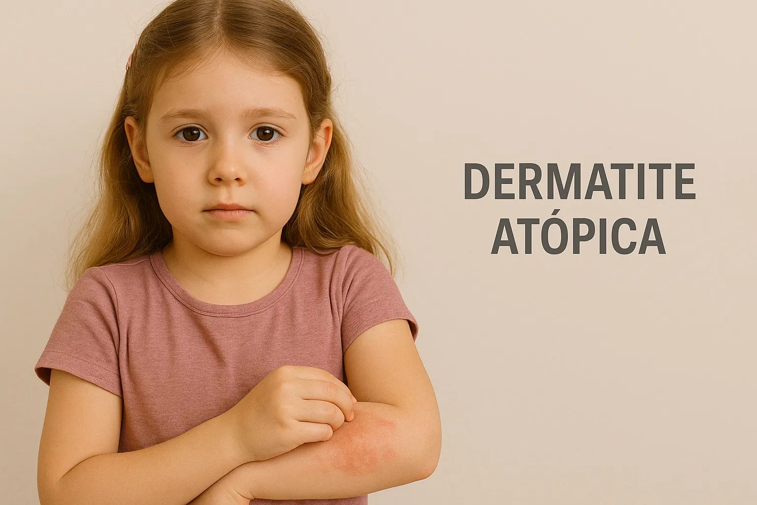 Menina coçando o braço, com a pele avermelhada pela dermatite atópica